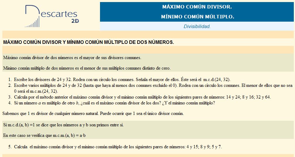Máximo común divisor y mínimo común múltiplo | Recurso educativo 36624