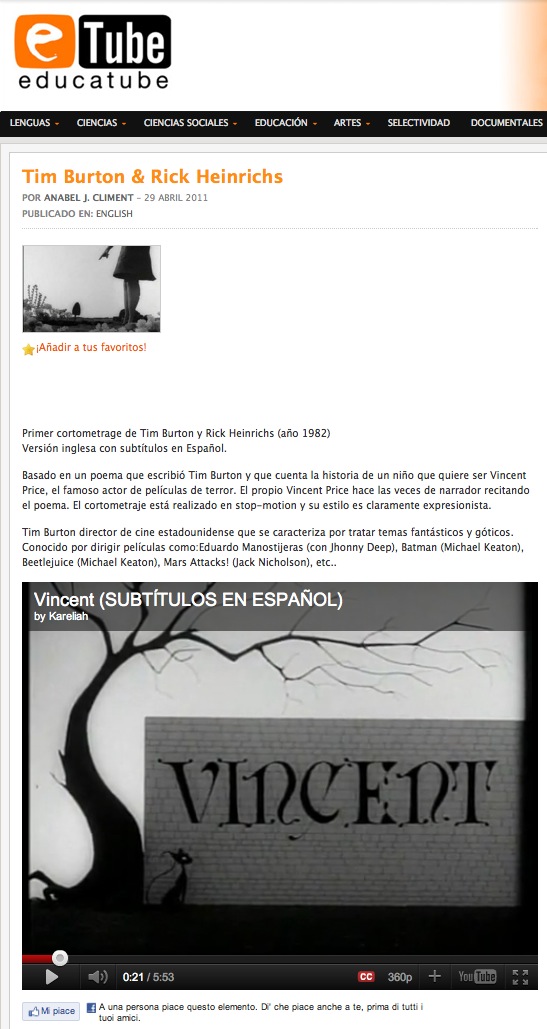 Video: Tim Burton and Rick Heinrichs' Vincent | Recurso educativo 39594