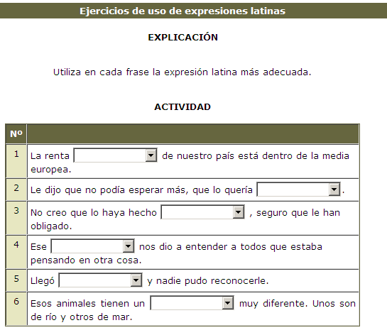 Ejercicios de uso de expresiones latinas | Recurso educativo 41994