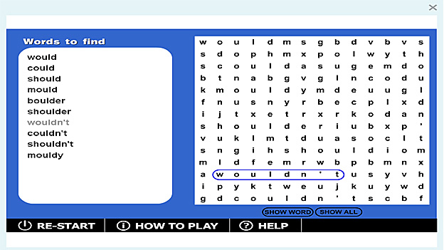 Wordsearch '-ould' game | Recurso educativo 65825