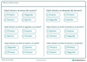 Ficha de números ordinales | Recurso educativo 733063